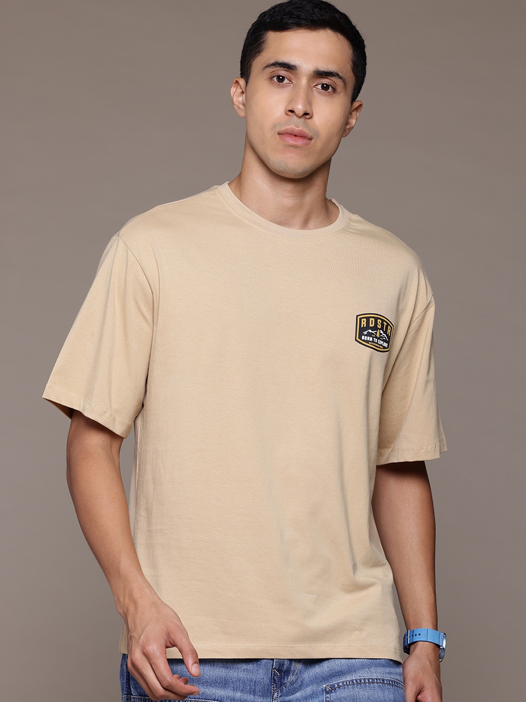 

The Roadster Lifestyle Co. Pure Cotton Relaxed Fit T-shirt, Beige