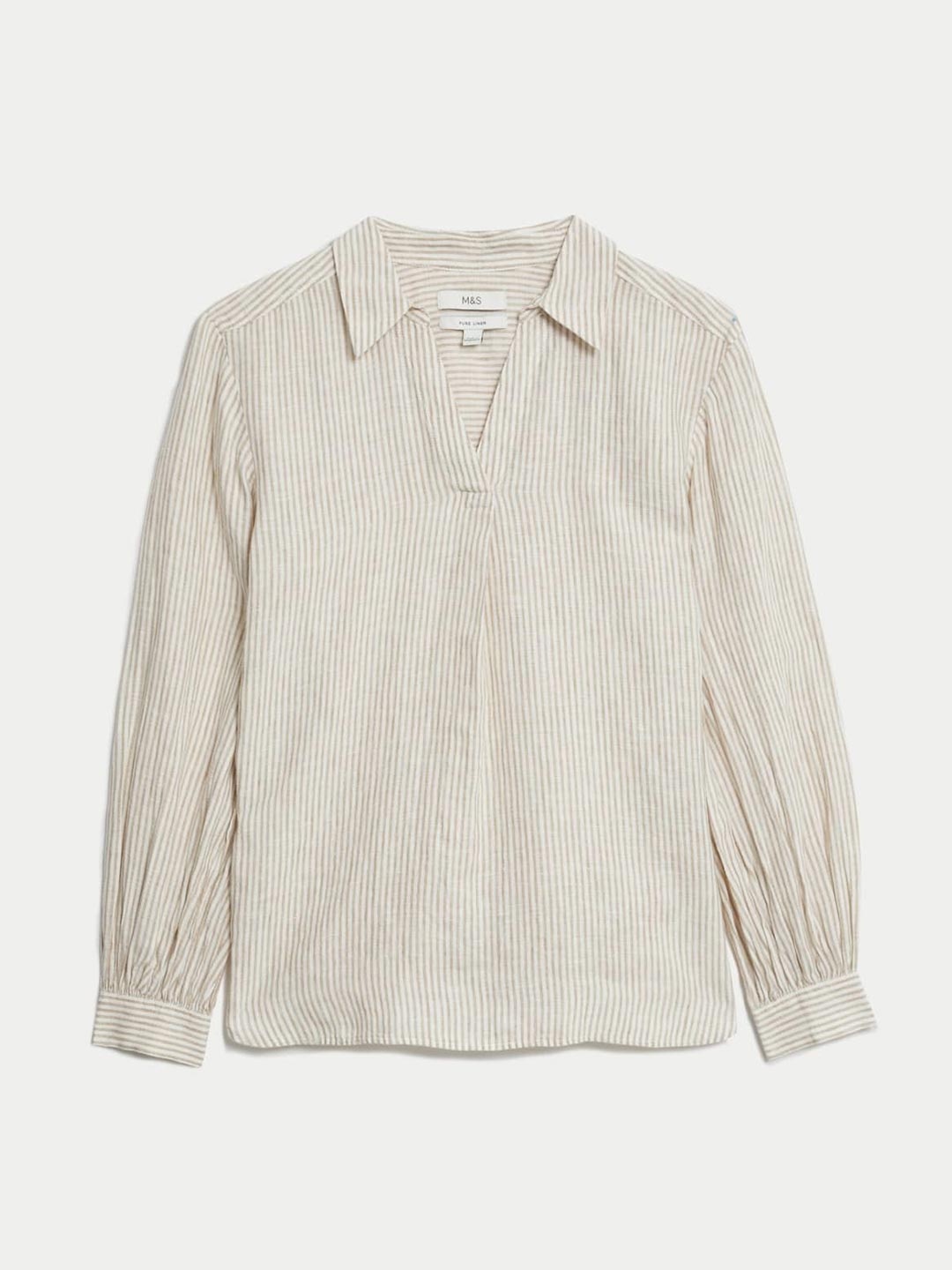 

Marks & Spencer Striped Linen Shirt Style Top, Beige