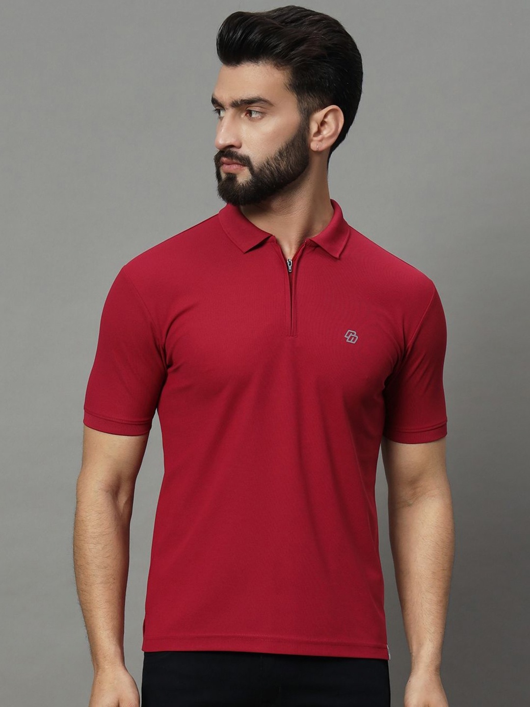 

RENUOVO Men Polo Collar T-shirt, Maroon