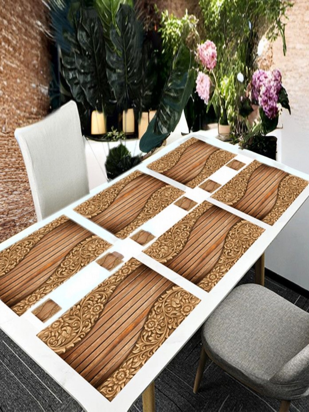 

REVEXO 6Pc Brown Printed Rectangle Costers & Table Placemats