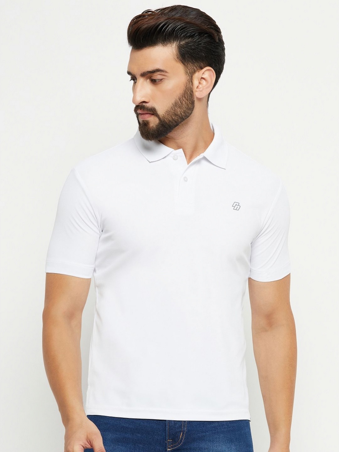 

RENUOVO Men Solid Polo Collar Cotton T-shirt, White