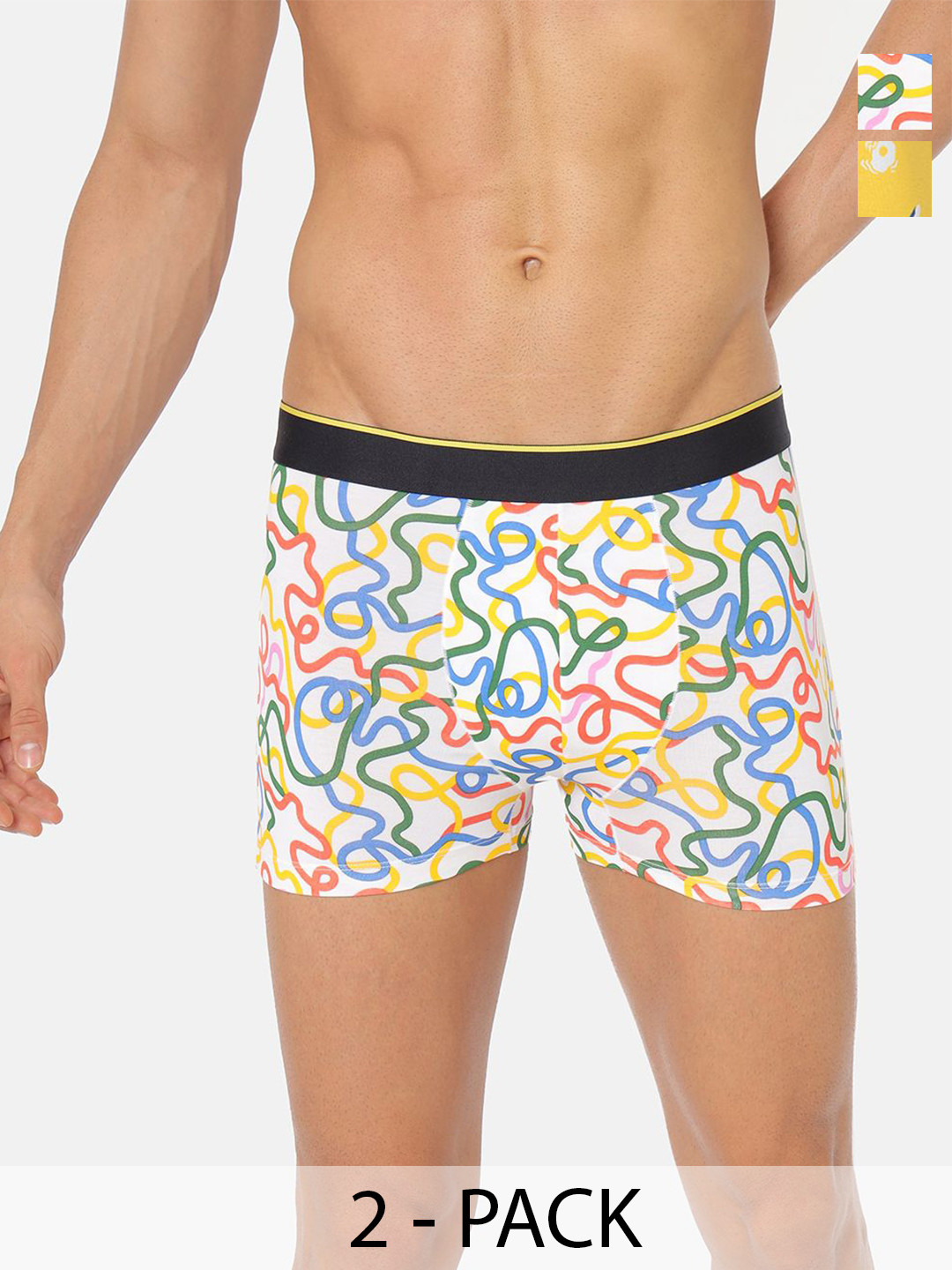 

Bummer Men's Pack Of 2 Printed Micro Modal Trunks TRBREST02S-Brekkie, String Theory, Yellow