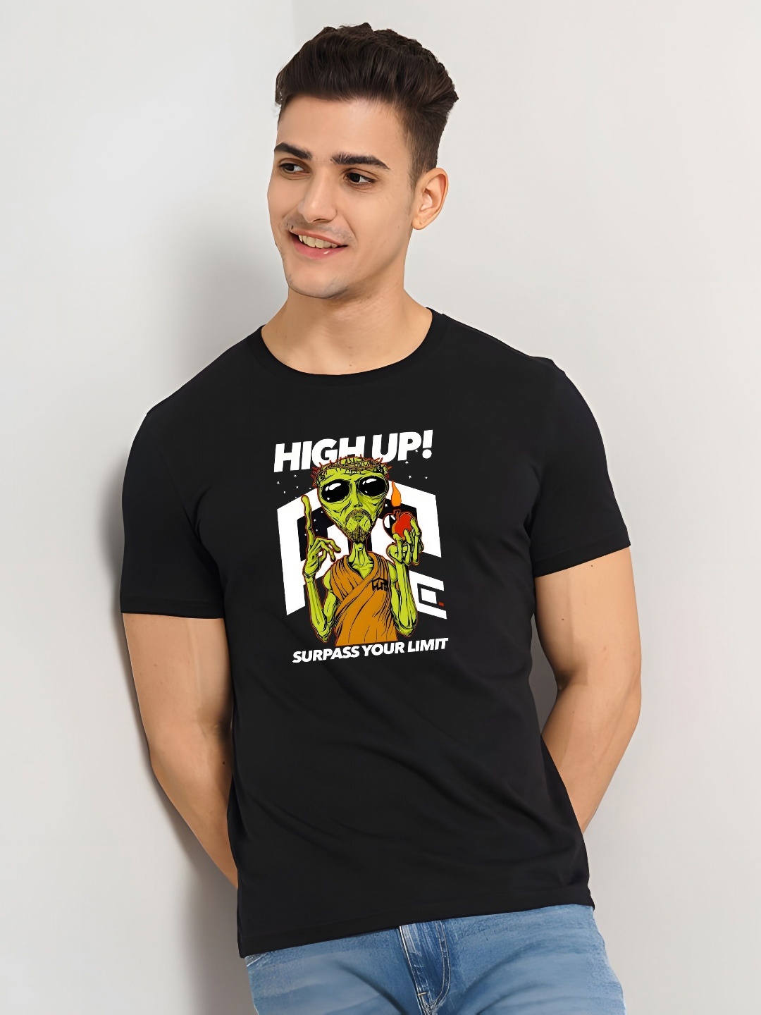 

SZN Men Graphic Printed Round Neck Regular Fit Cotton T-shirt, Black