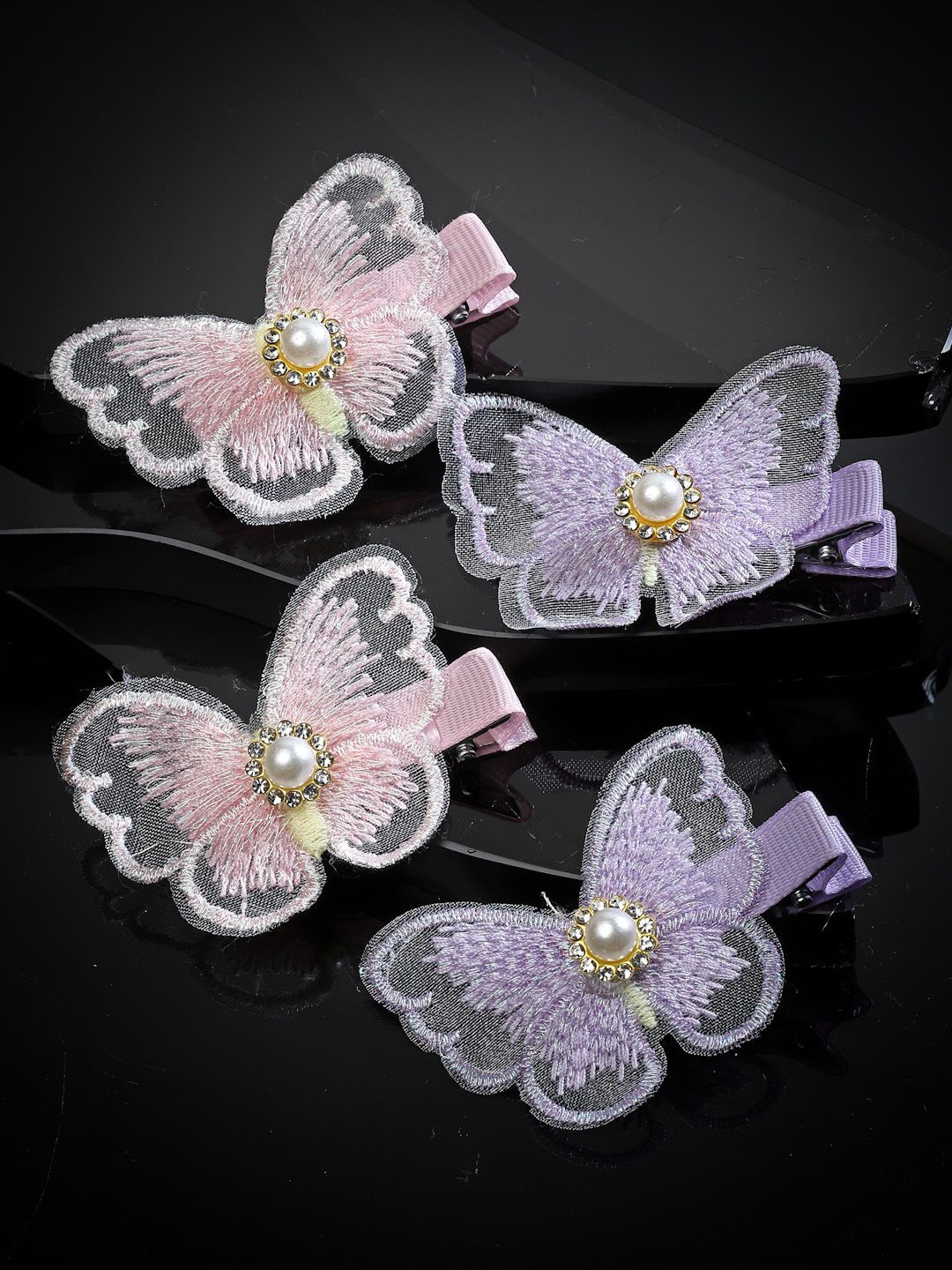 

Stoln Girls Set of 4 Butterfly Detailed Alligator Hair Clips, Pink