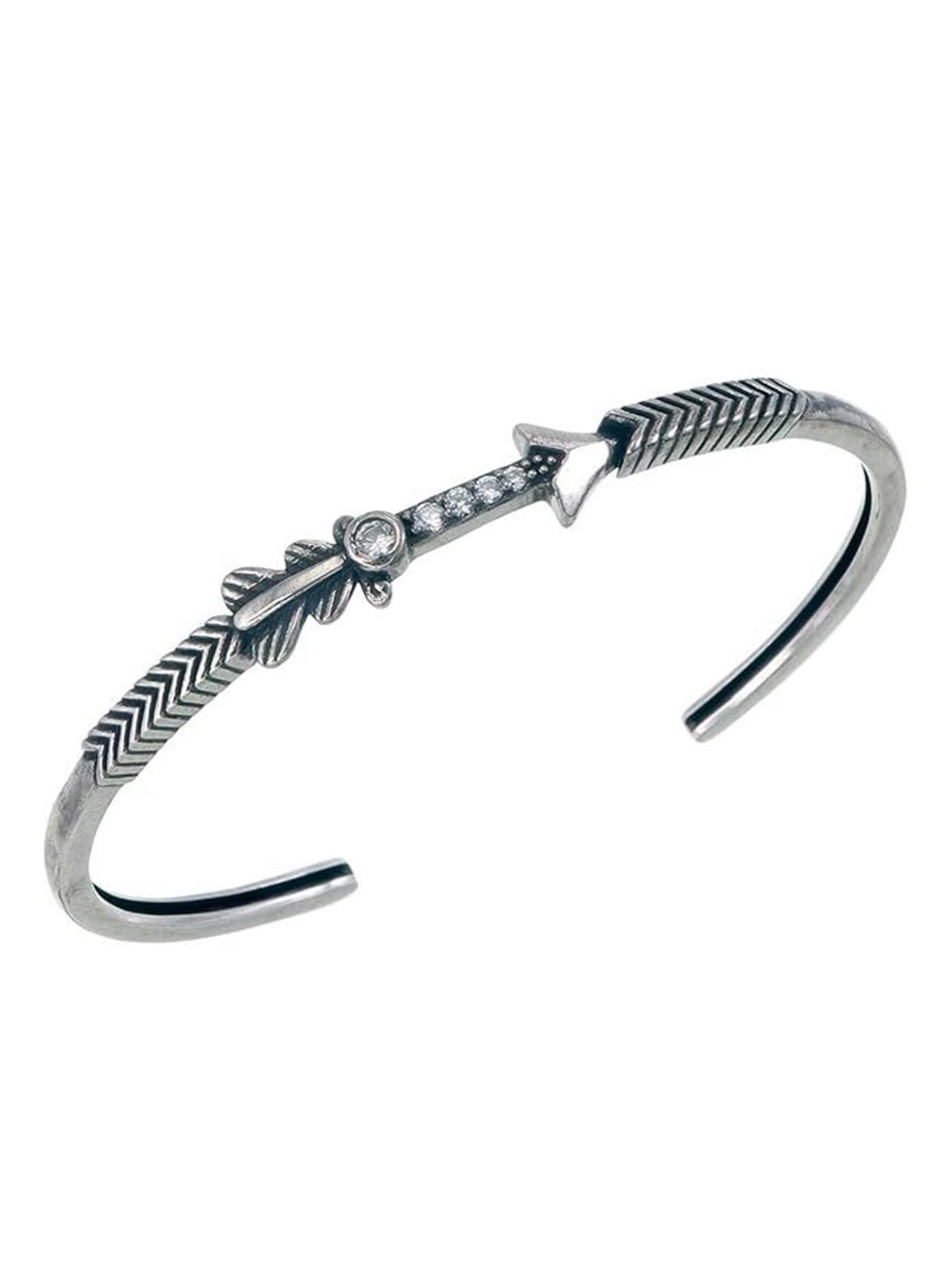 

ISHI New York Rhodium-Plated Cubic Zirconia Studded Kada Bracelet, Silver