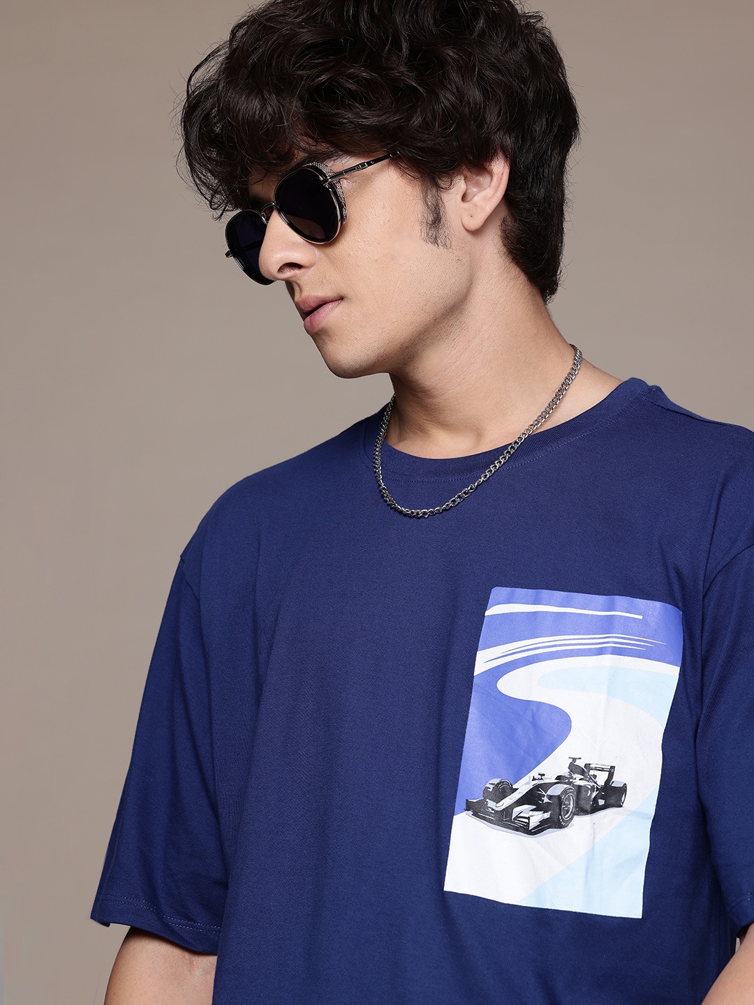 

The Roadster Lifestyle Co. Printed Relaxed Pure Cotton T-shirt, Navy blue