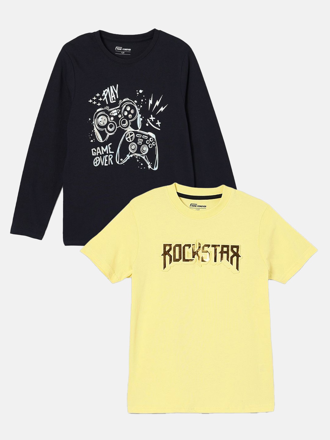 

Fame Forever by Lifestyle Pack of 2 Boys Typography Printed T-shirts, Black