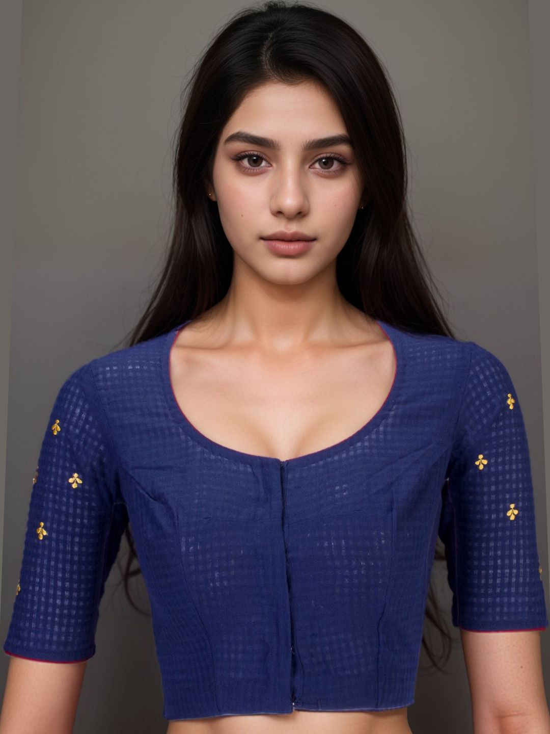 

Avishya Thread Work Slub Cotton Saree Blouse, Navy blue