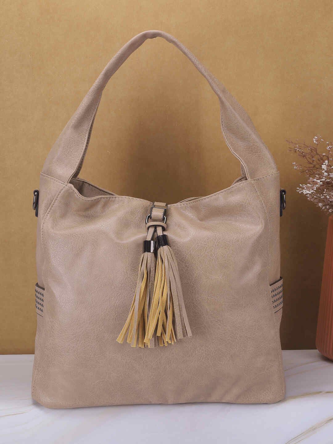 

Mochi Oversized Shopper Hobo Bag with Tasselled, Beige