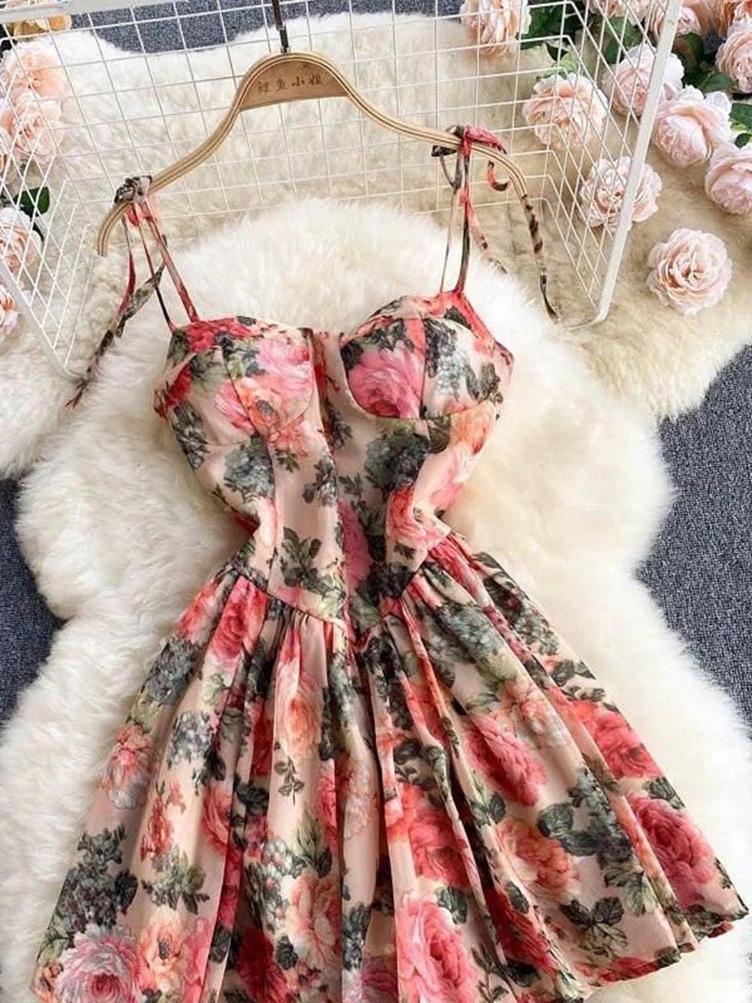 

Alamode By Akanksha Women Shoulder Straps Multi Gina Floral Printed Corset Dress, Pink