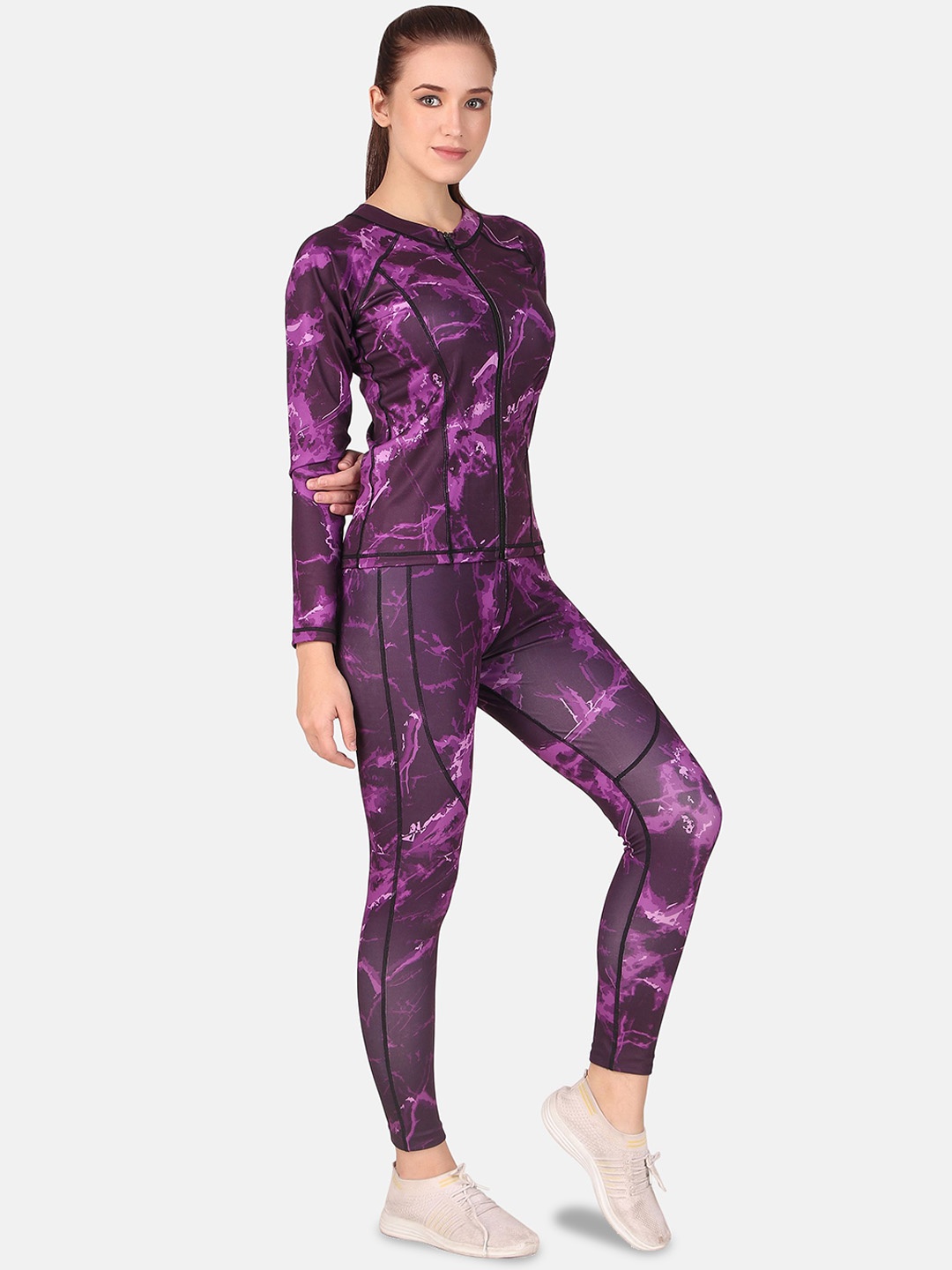 

BENZOS Women Printed Mid-Rise Tracksuits, Purple
