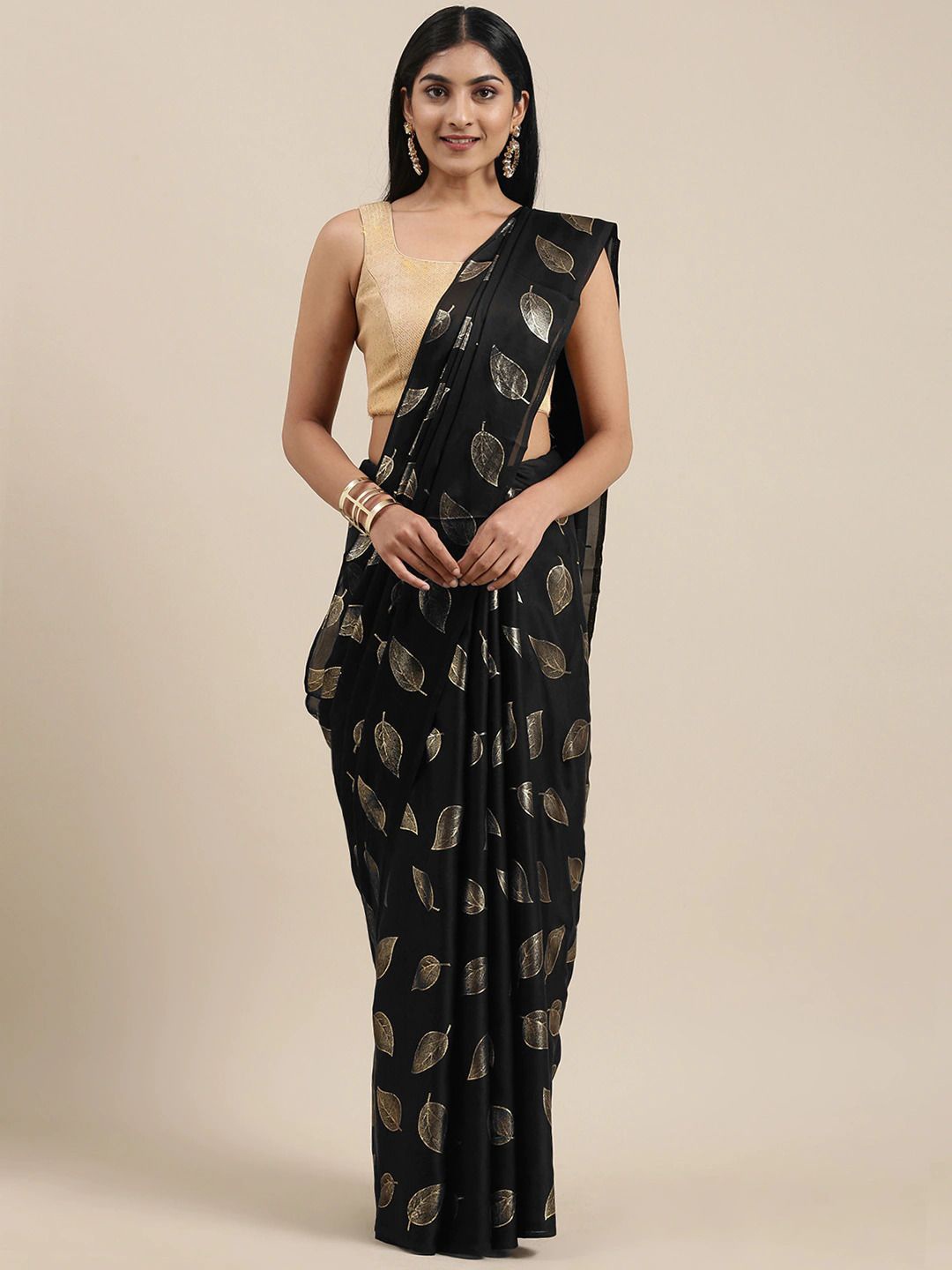 

DIVASTRI Ethnic Motifs Printed Satin Saree, Black