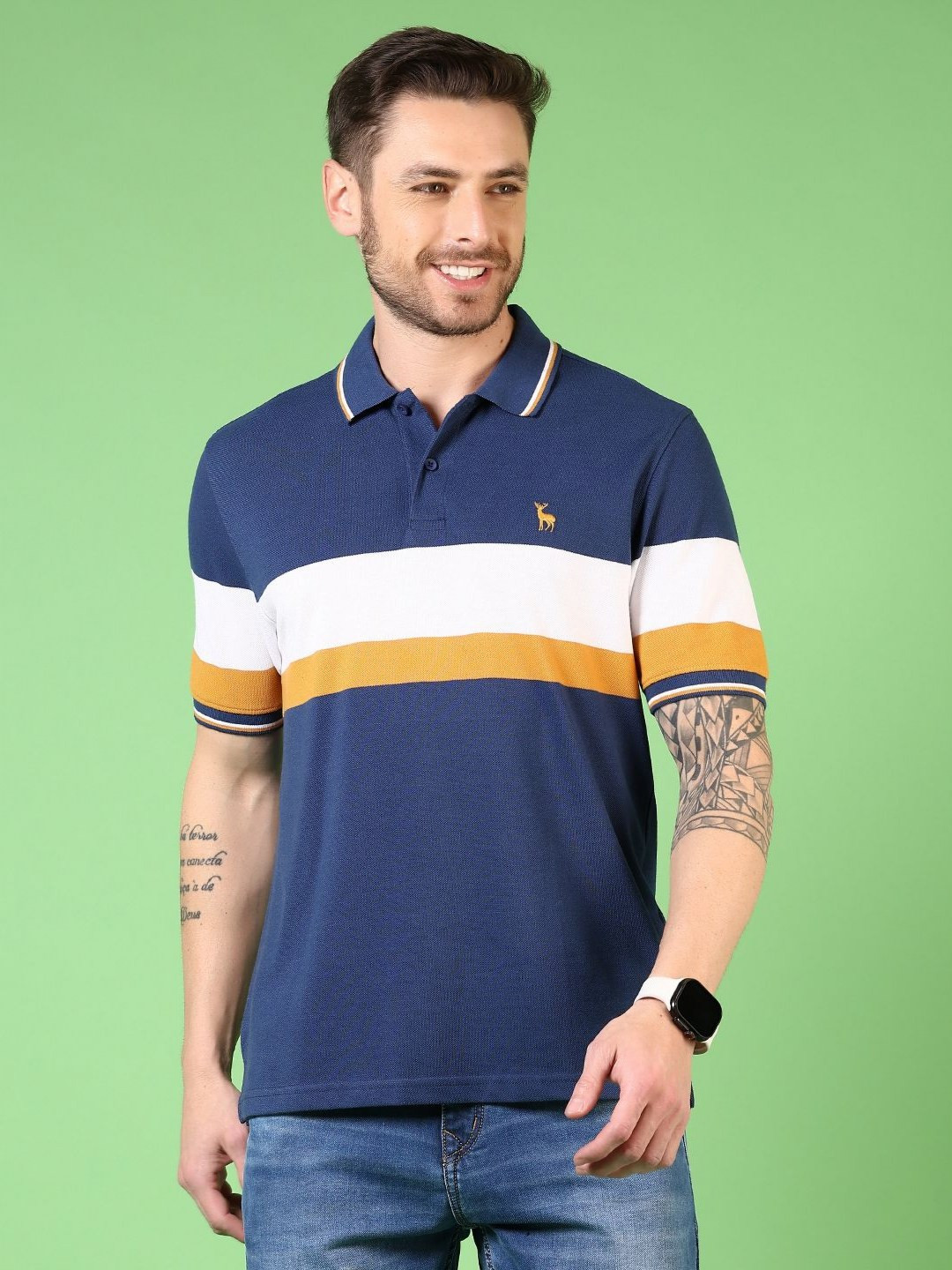 

V-Mart Men Colourblocked Polo Collar Cotton T-shirt, Navy blue