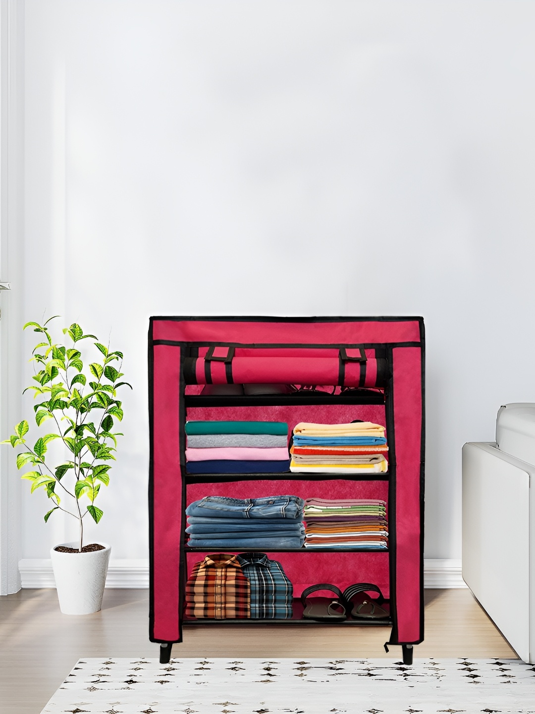 

Rmerchants Pink 4 Tiers Collapsible Wardrobe