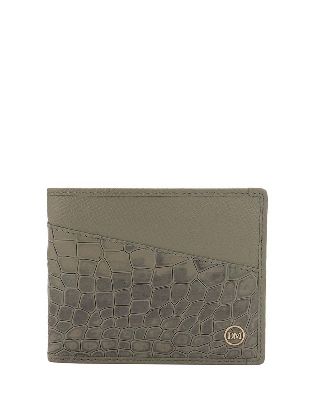 

Da Milano Men Ethnic Motifs Printed Leather Two Fold Wallet, Grey