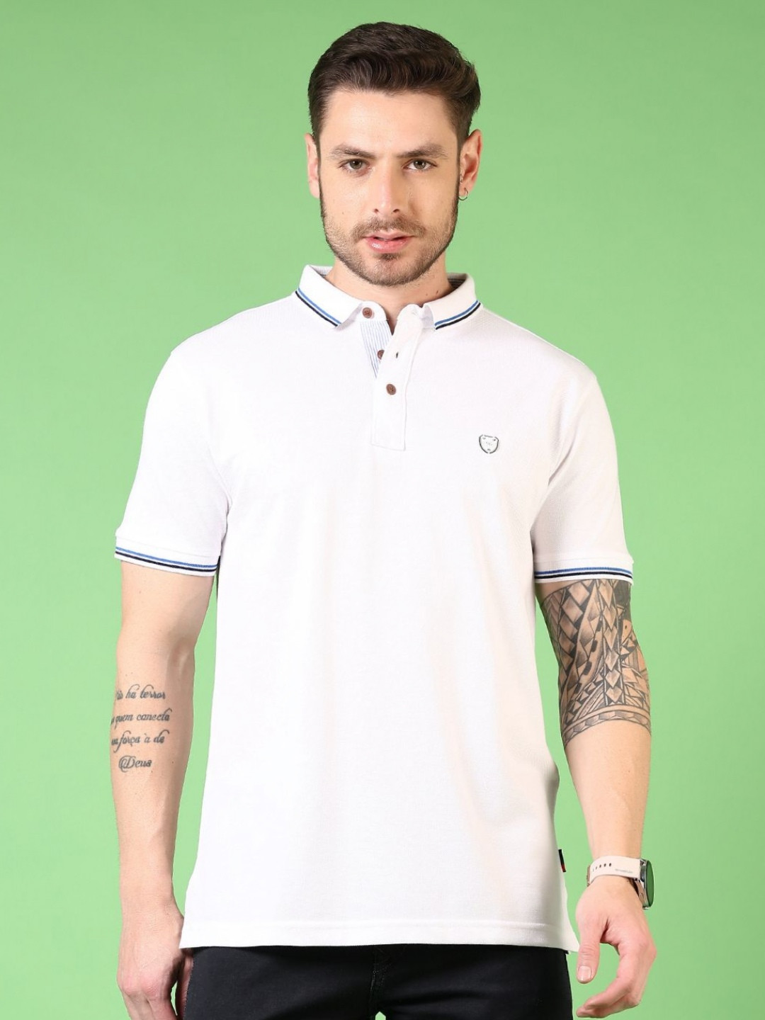 

V-Mart Men Solid Polo Collar Cotton T-shirt, White