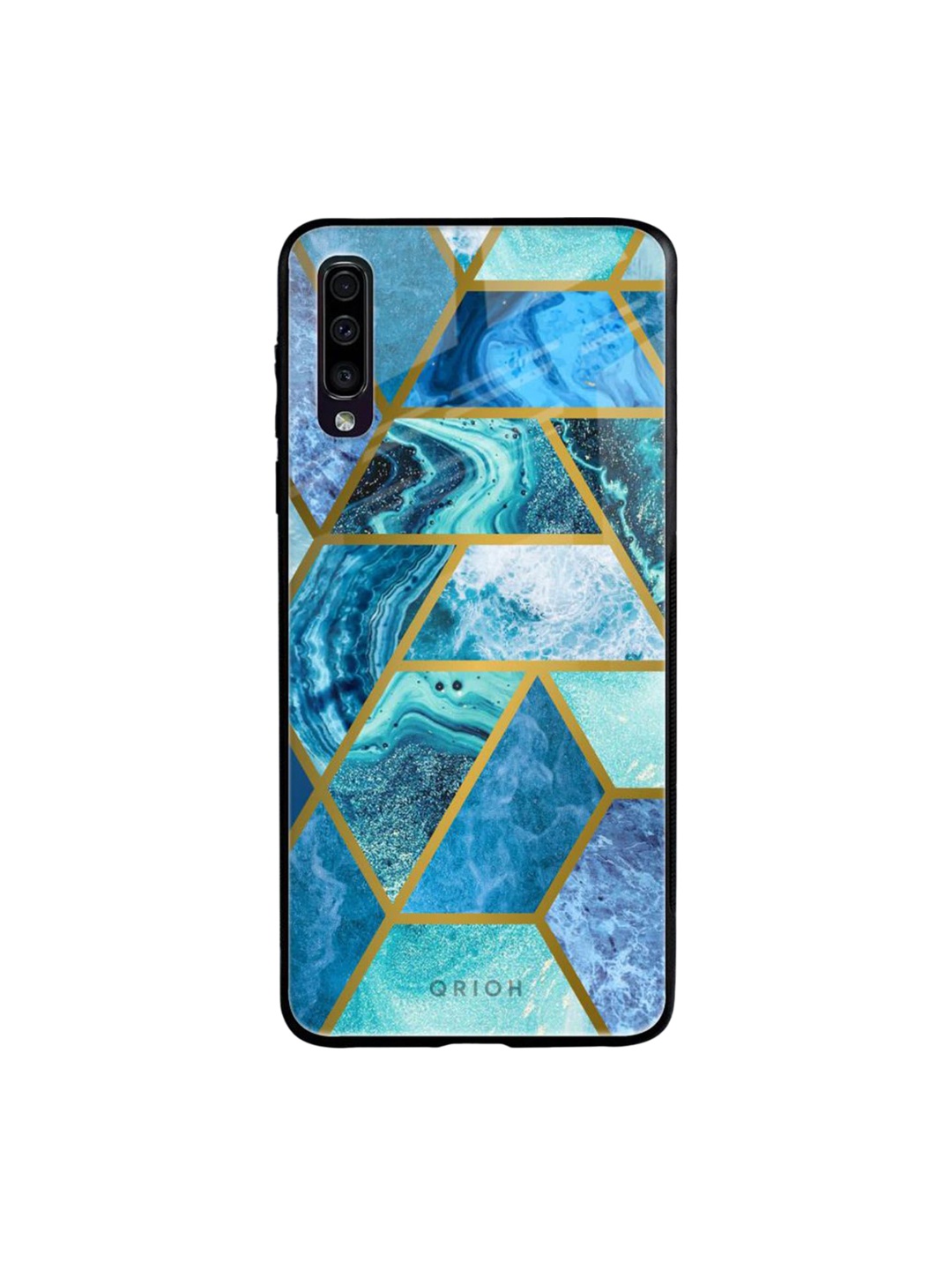 

QRIOH Turquoise Geometrical Marble Real Printed Samsung Galaxy A50 Back Case, Blue
