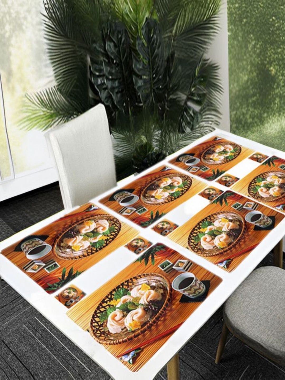 

REVEXO Yellow & Green 12 Pcs Printed Rectangular Shaped Coasters & Table Placemats