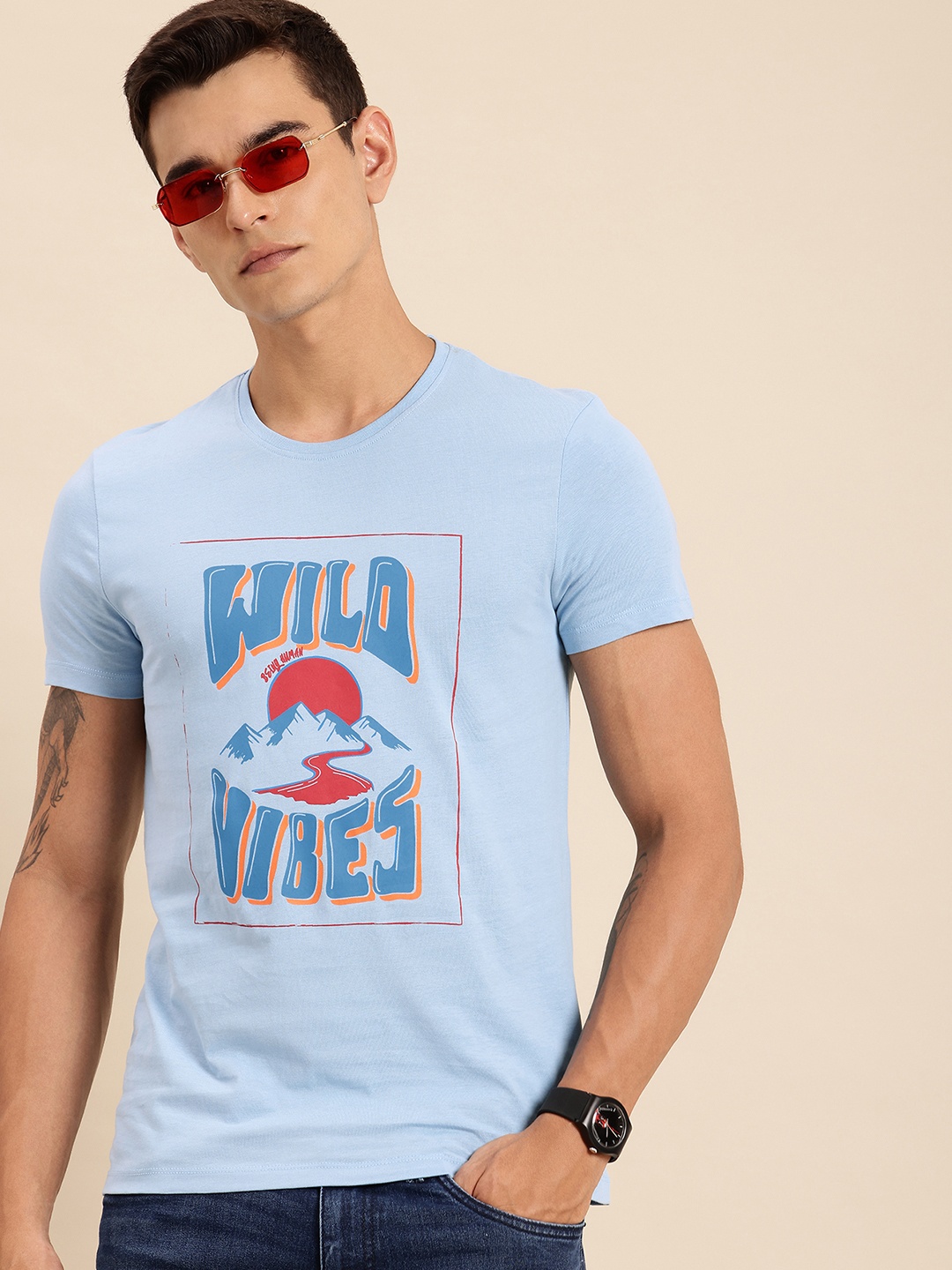 

Being Human Pure Cotton Typography Printed T-shirt, Blue