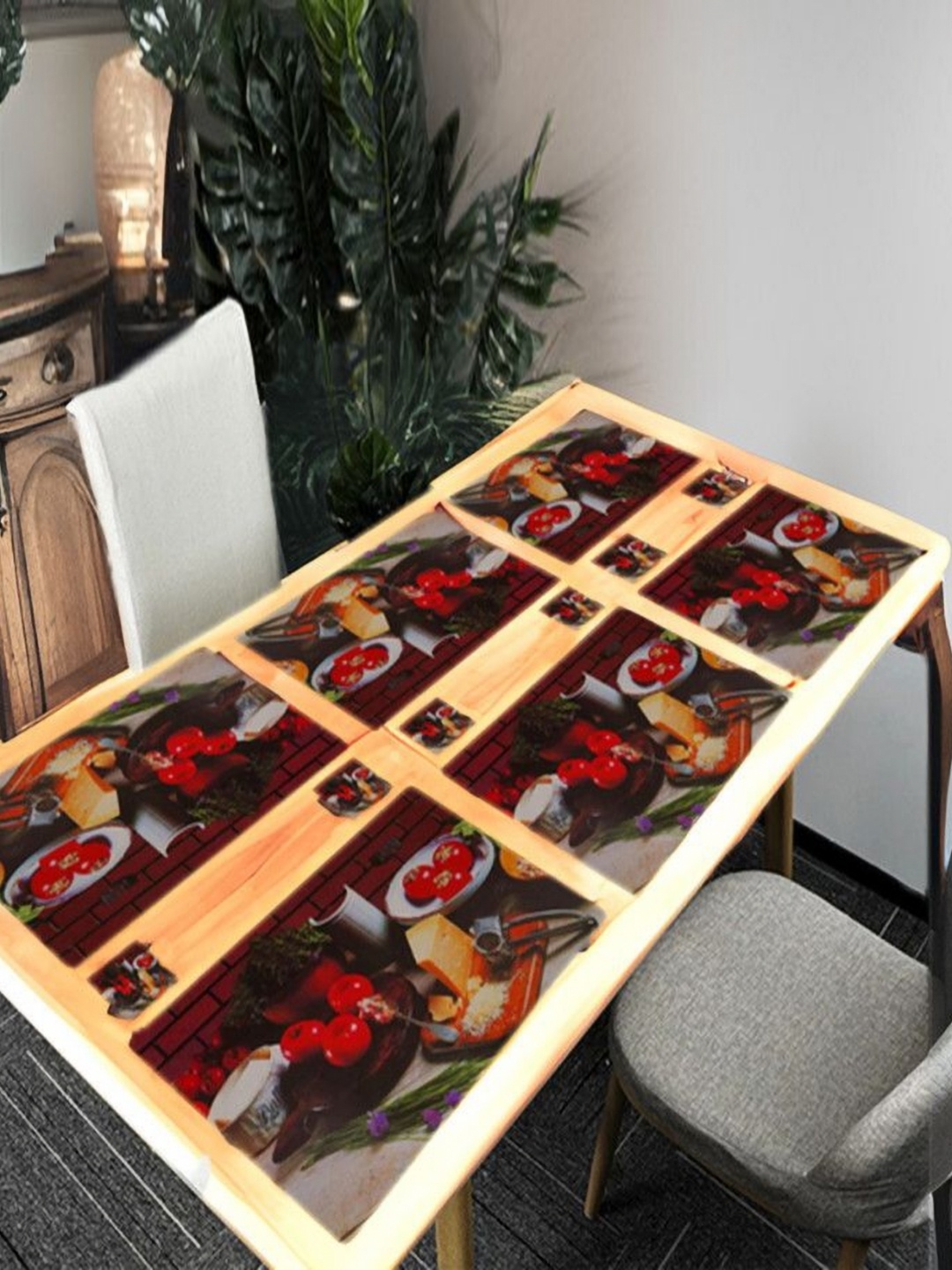 

REVEXO Maroon & Red 12 Pieces Printed Rectangular Shaped Coasters & Table Placemats