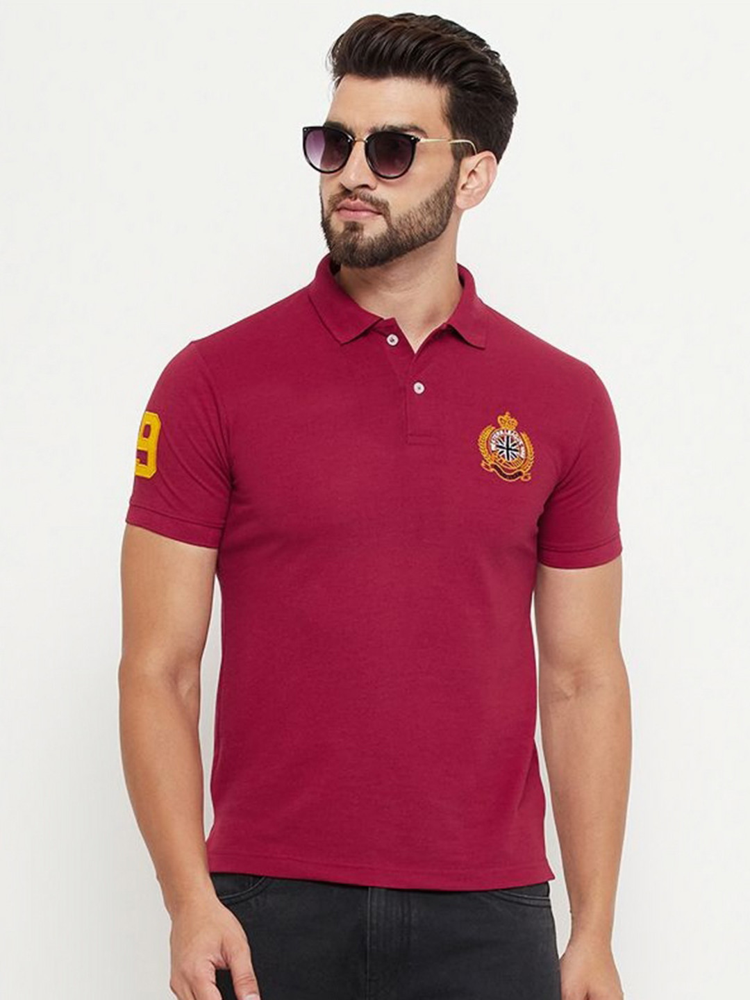 

RELANE Men Solid Polo Collar Cotton T-shirt, Maroon