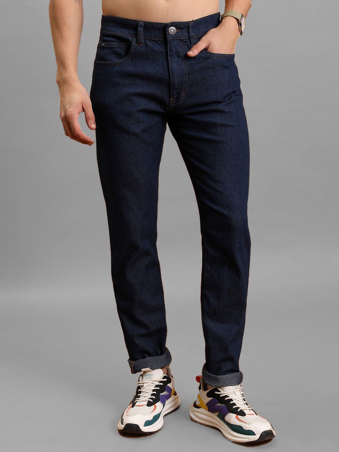 

INDIROCKS Men Cotton Mid-Rise Stretchable Jeans, Black