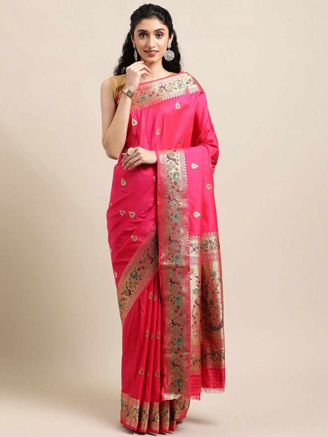 

DIVASTRI Woven Design Zari Paithani Saree, Pink