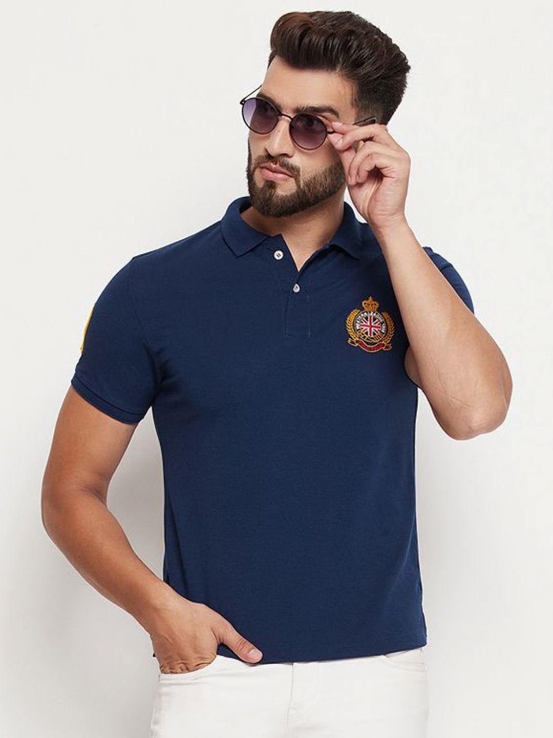 

RELANE Men Solid Polo Collar Cotton T-shirt, Navy blue