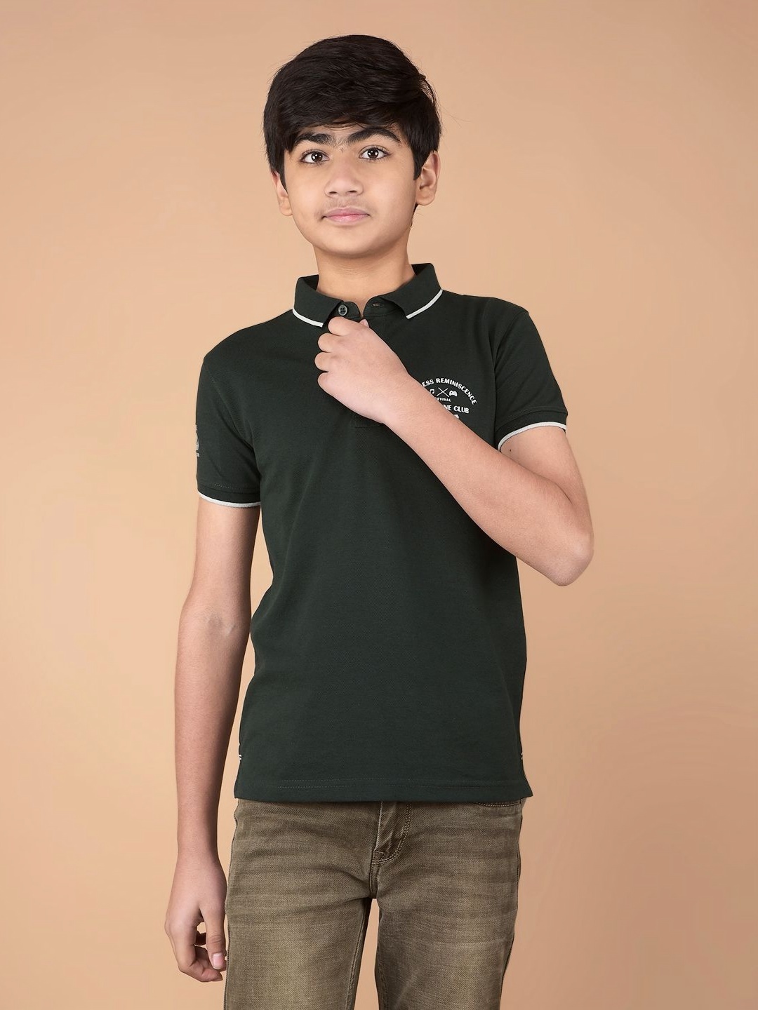 

Crimsoune Club Boys Polo Collar Pockets Slim Fit T-shirt, Green