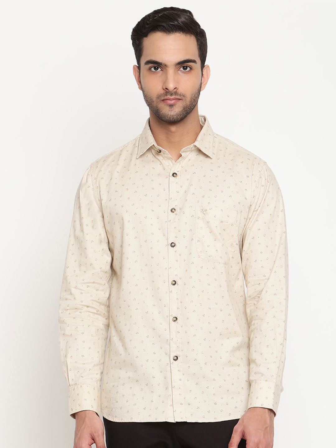 

Cantabil Men Comfort Fit Spread Collar Floral Printed Cotton Casual Shirt, Beige