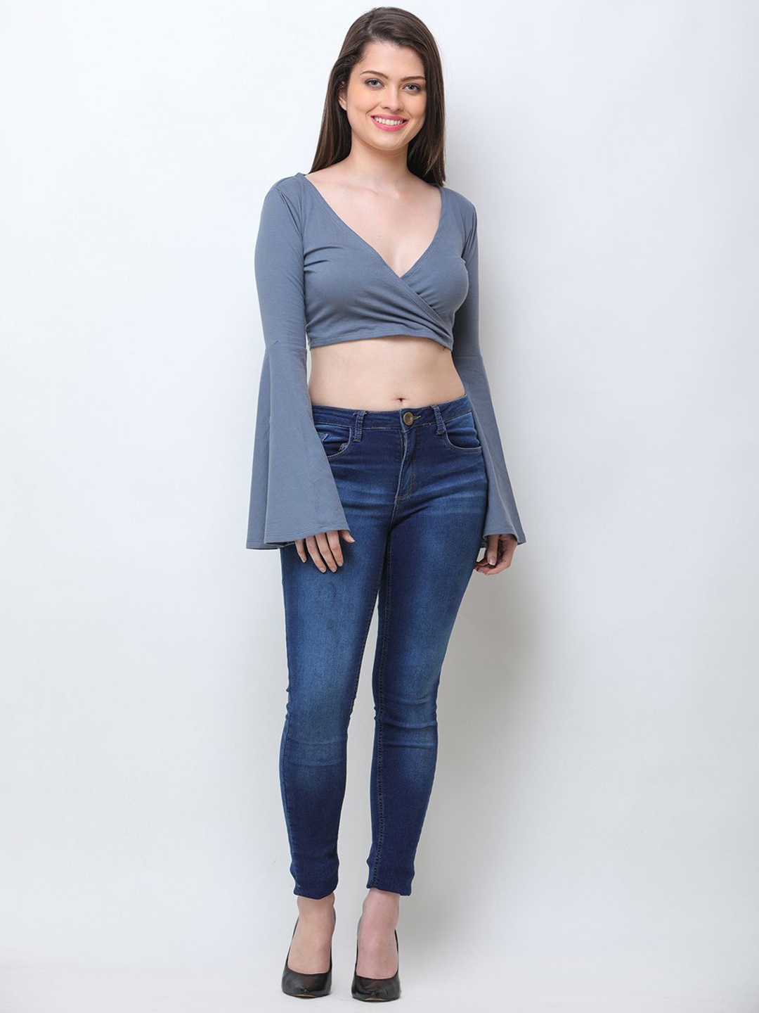 

Moda Rapido Women Solid Sweetheart Neck Cotton Top, Grey