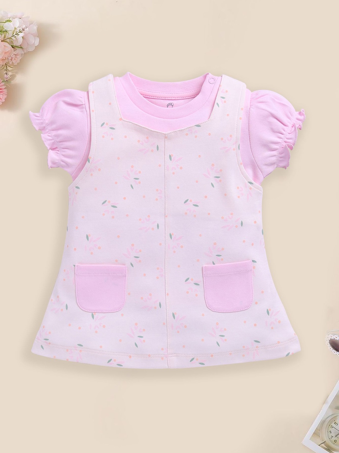 

BABY GO Girls Puff Sleeve A-Line Dress, Pink