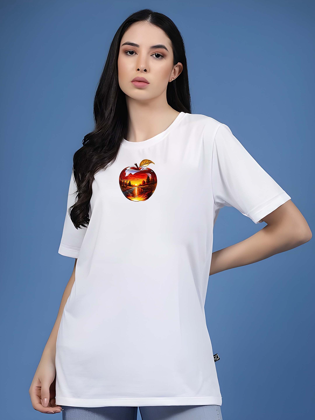 

SZN Women Graphic Printed Round Neck Cotton Oversized T-shirt, White