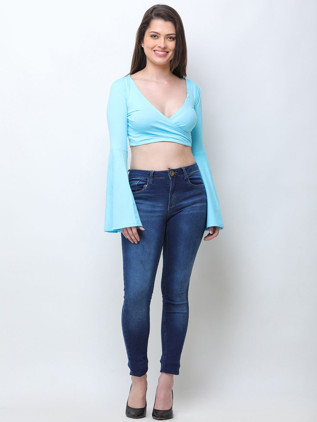 

Moda Rapido Women Solid Sweetheart Neck Cotton Top, Blue