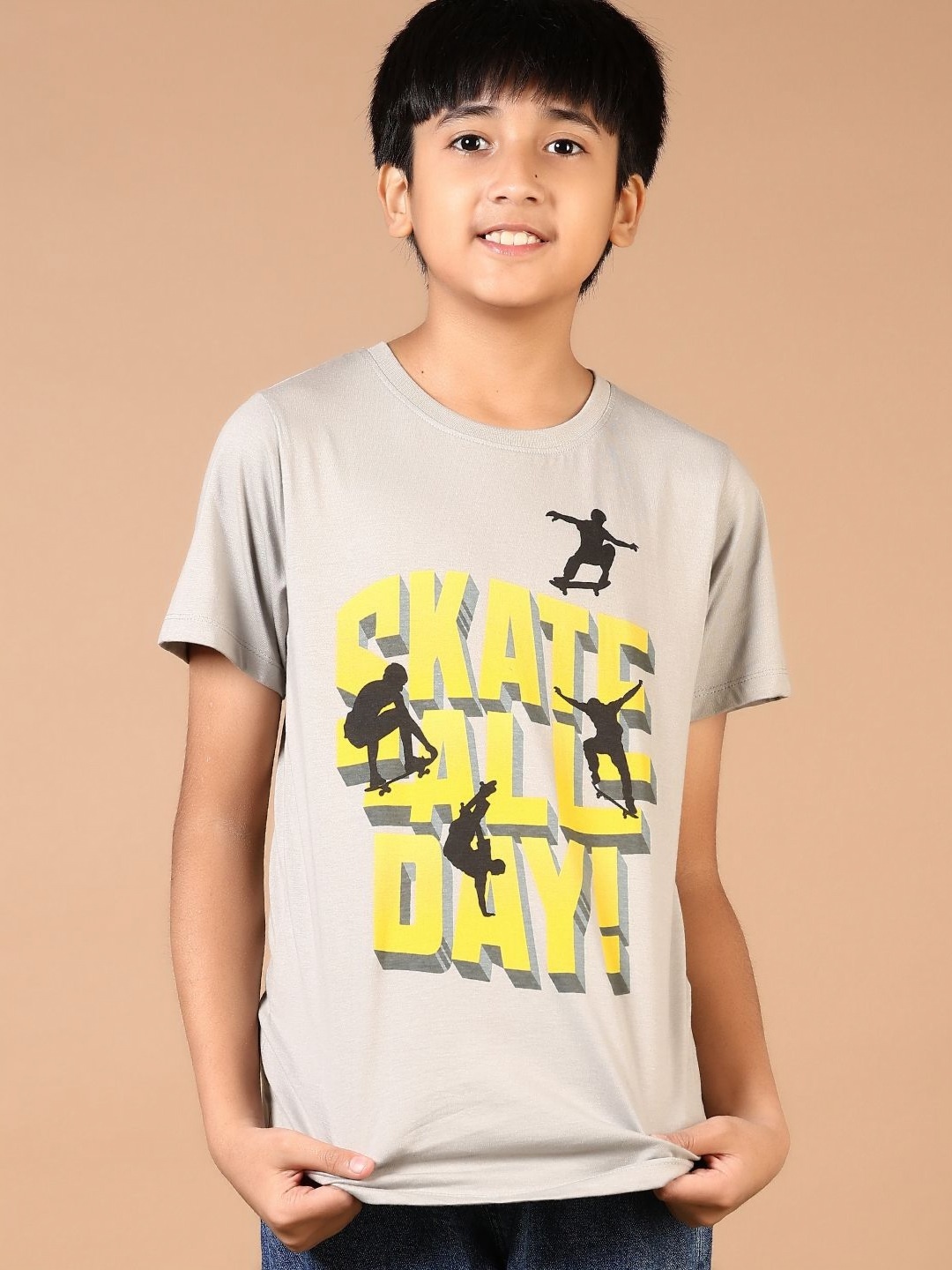 

V-Mart Boys Typography Printed Round Neck Cotton T-shirt, Grey