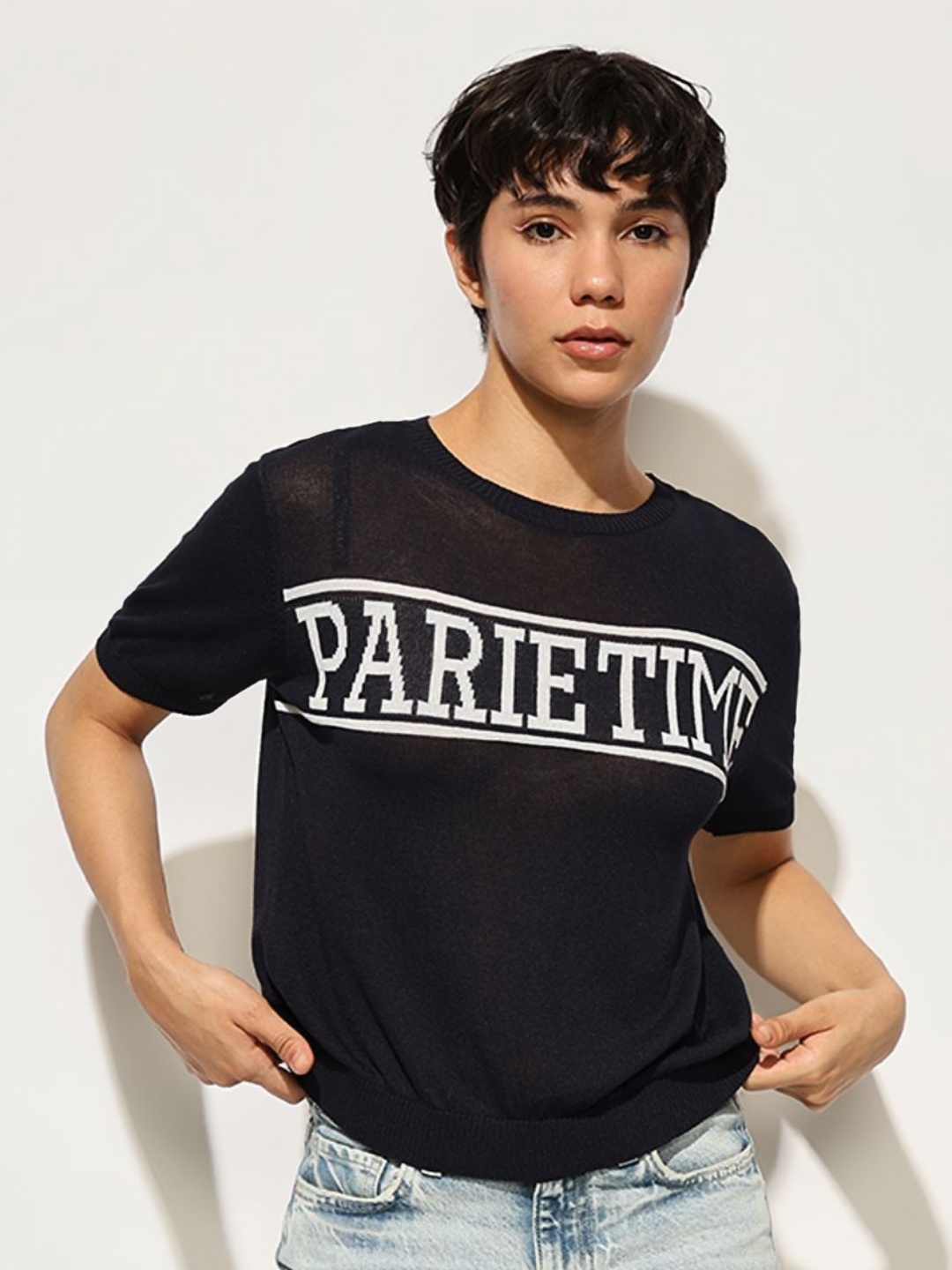 

ONLY Women Typography Printed Round Neck T-shirt, Navy blue
