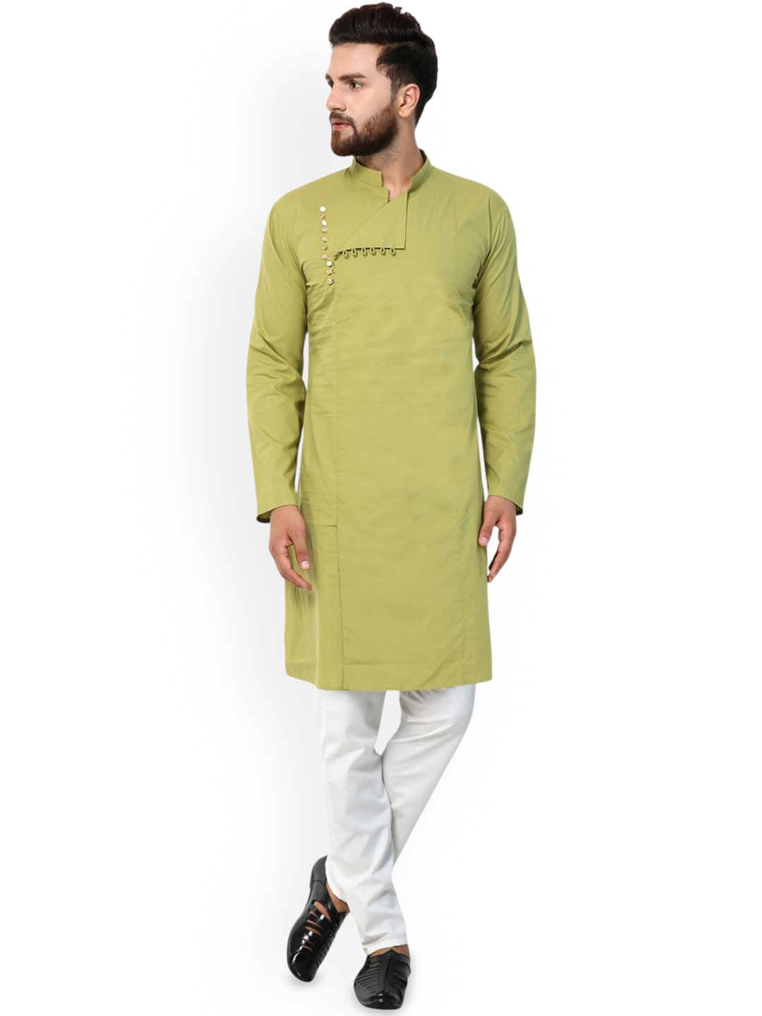 

Moda Rapido Mandarin Collar Cotton Straight Kurta, Green