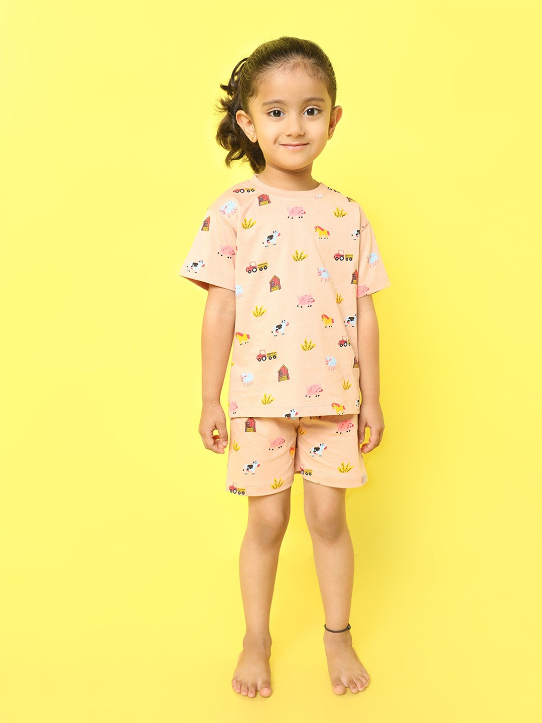 

Orange Sugar Unisex Kids Printed T-shirt with Shorts, Peach