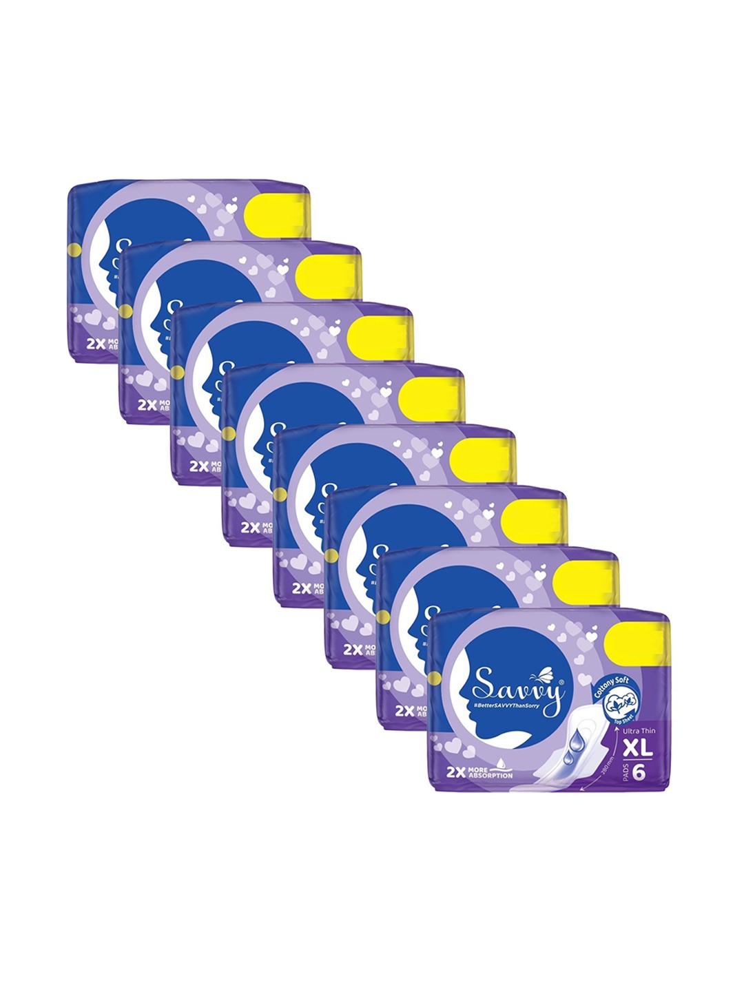 

Savvy Set Of 8 Ultra Thin Cotton Sanitary Pads- 6 Pads Each- XL, White