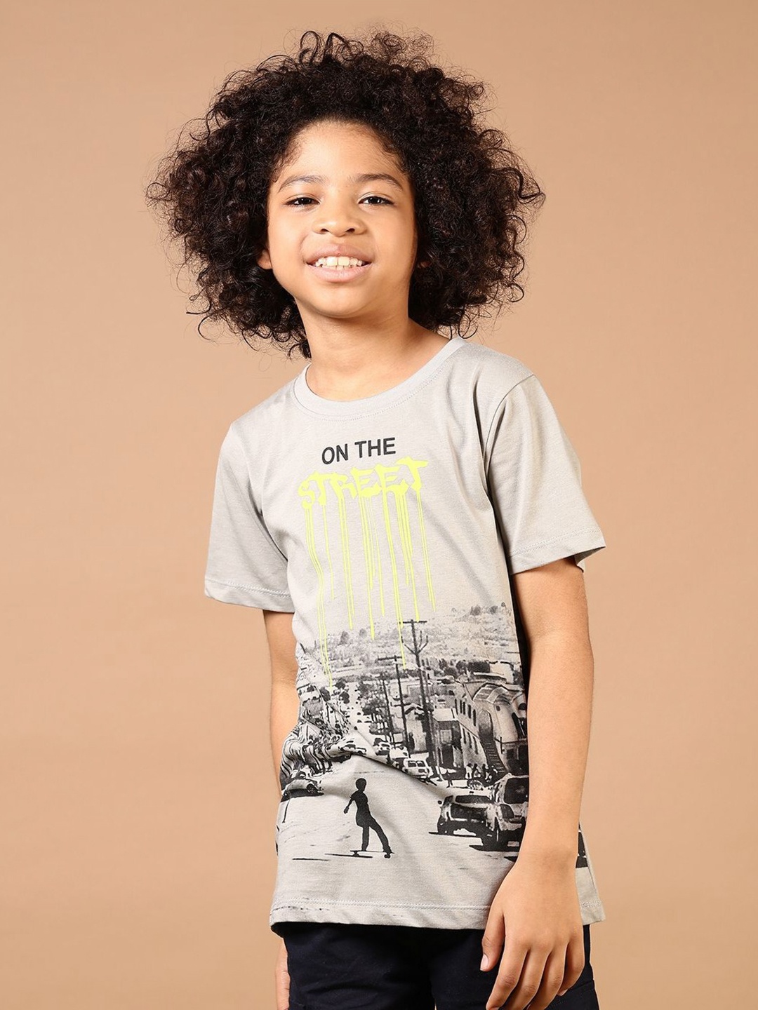 

V-Mart Boys Graphic Printed Round Neck Cotton T-shirt, Grey