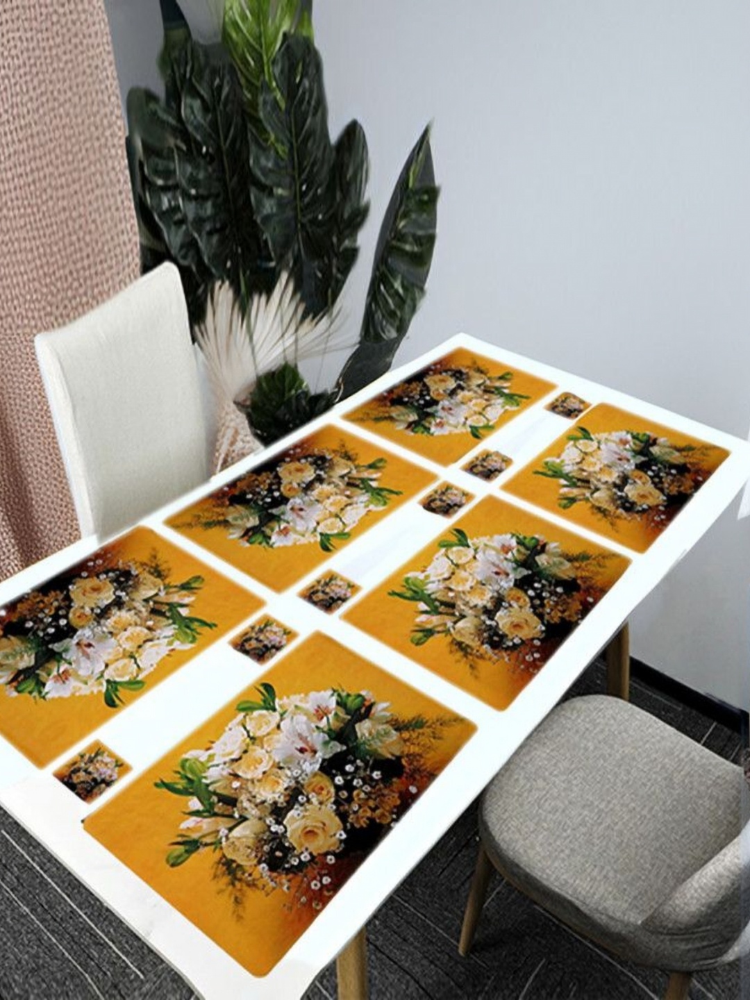 

REVEXO 12Pc Yellow & Green Printed Non Slip Table Placemats With Coasters