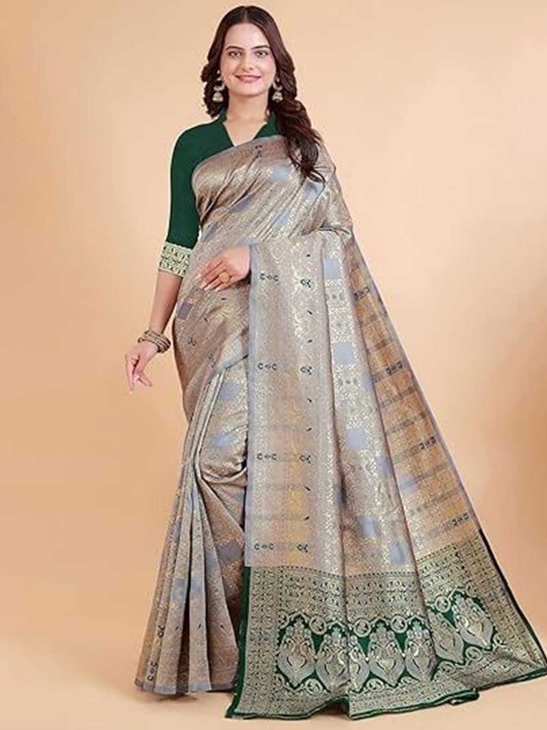 

Suratwala Woven Design Kota Saree With Blouse, Grey