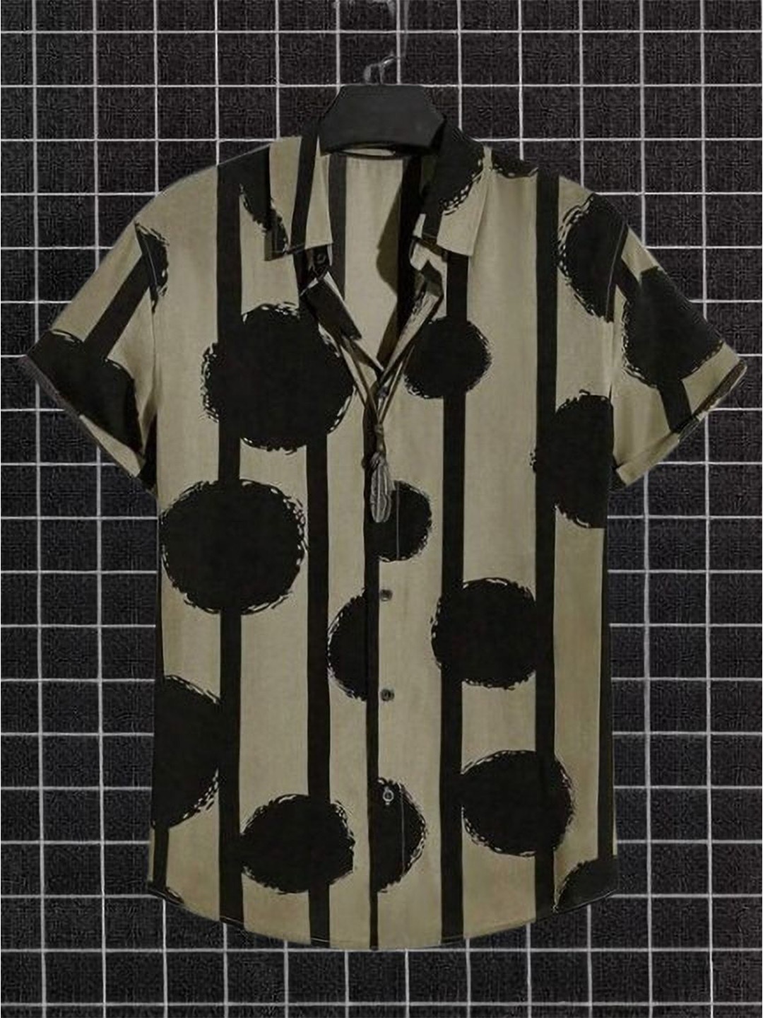 

iCome Men Abstract Printed Spread Collar Casual Shirt, Olive