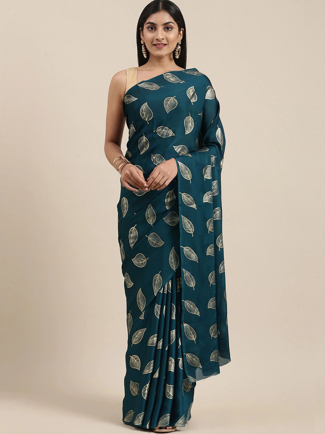 

DIVASTRI Saree With Unstitched Blouse Piece, Teal
