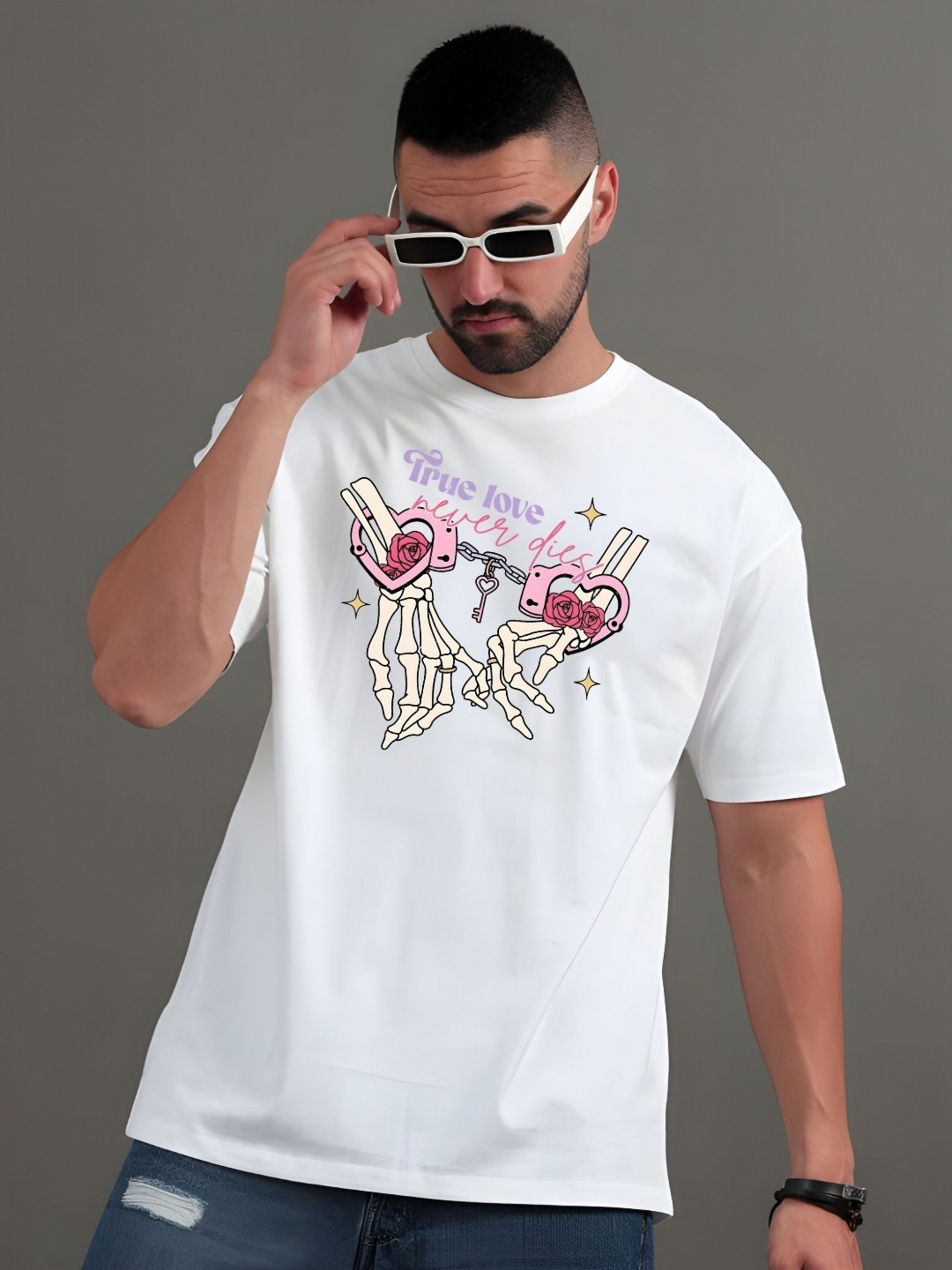 

Moda Rapido Men Graphic Printed Round Neck Cotton Oversized T-shirt, White