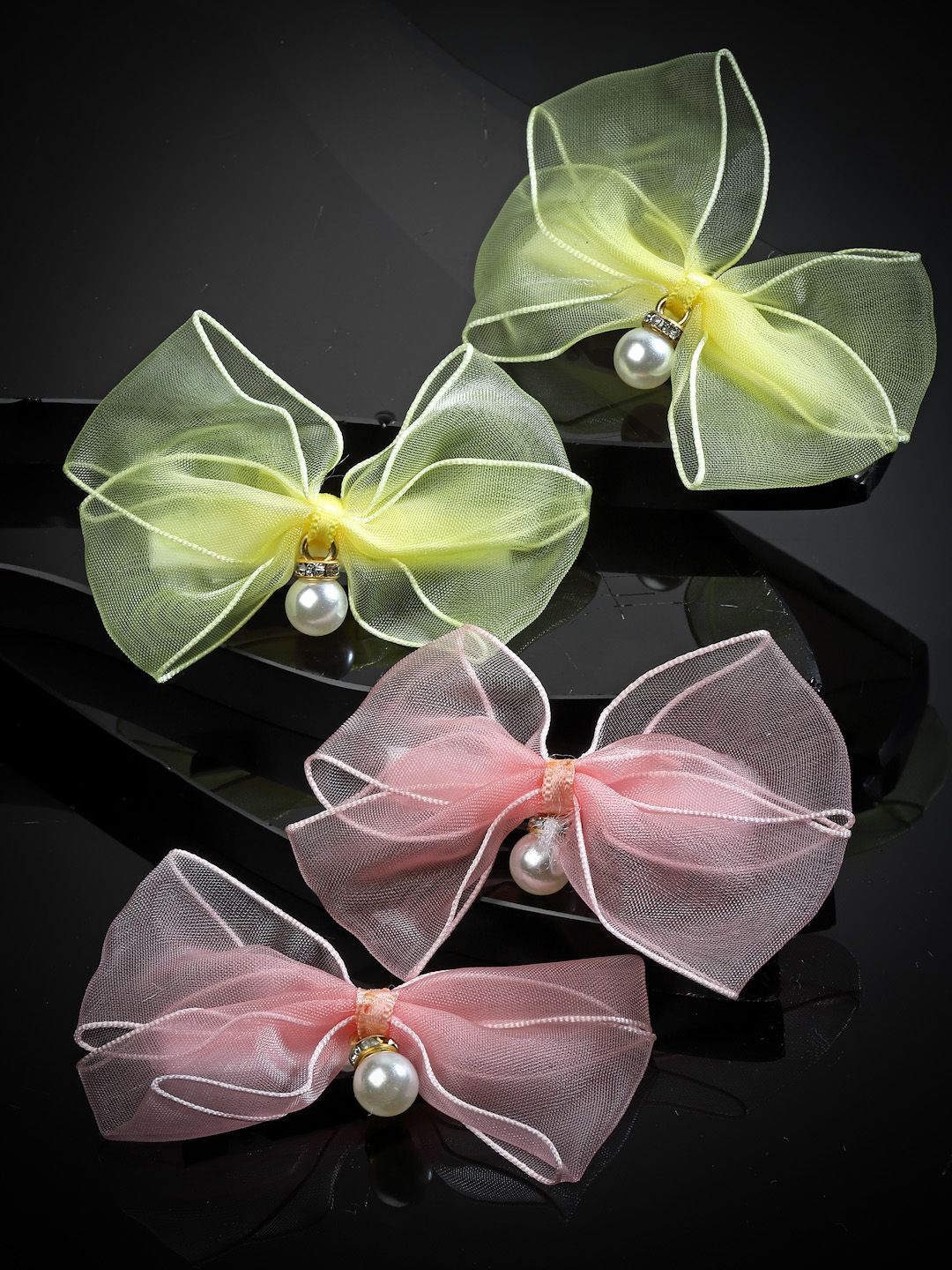 

Stoln Girls Set of 4 Bow Detailed With Stone Embellished Hair Clips, Yellow