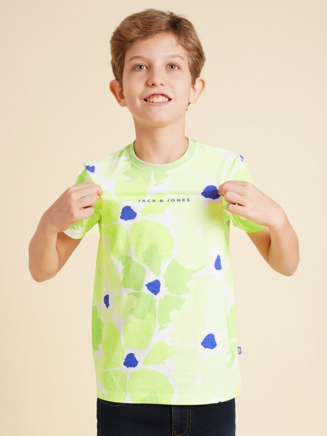 

Jack & Jones Junior Boys Abstract Printed Round Neck Cotton T-shirt, Green