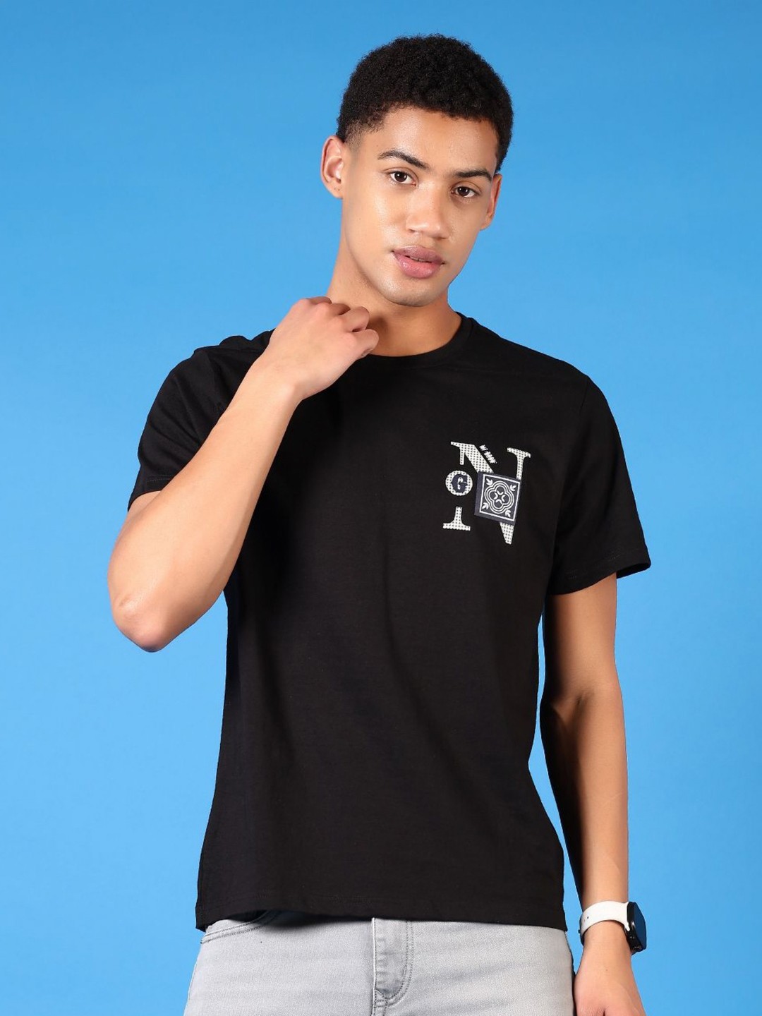 

V-Mart Men Typography Printed Round Neck Cotton T-shirt, Black