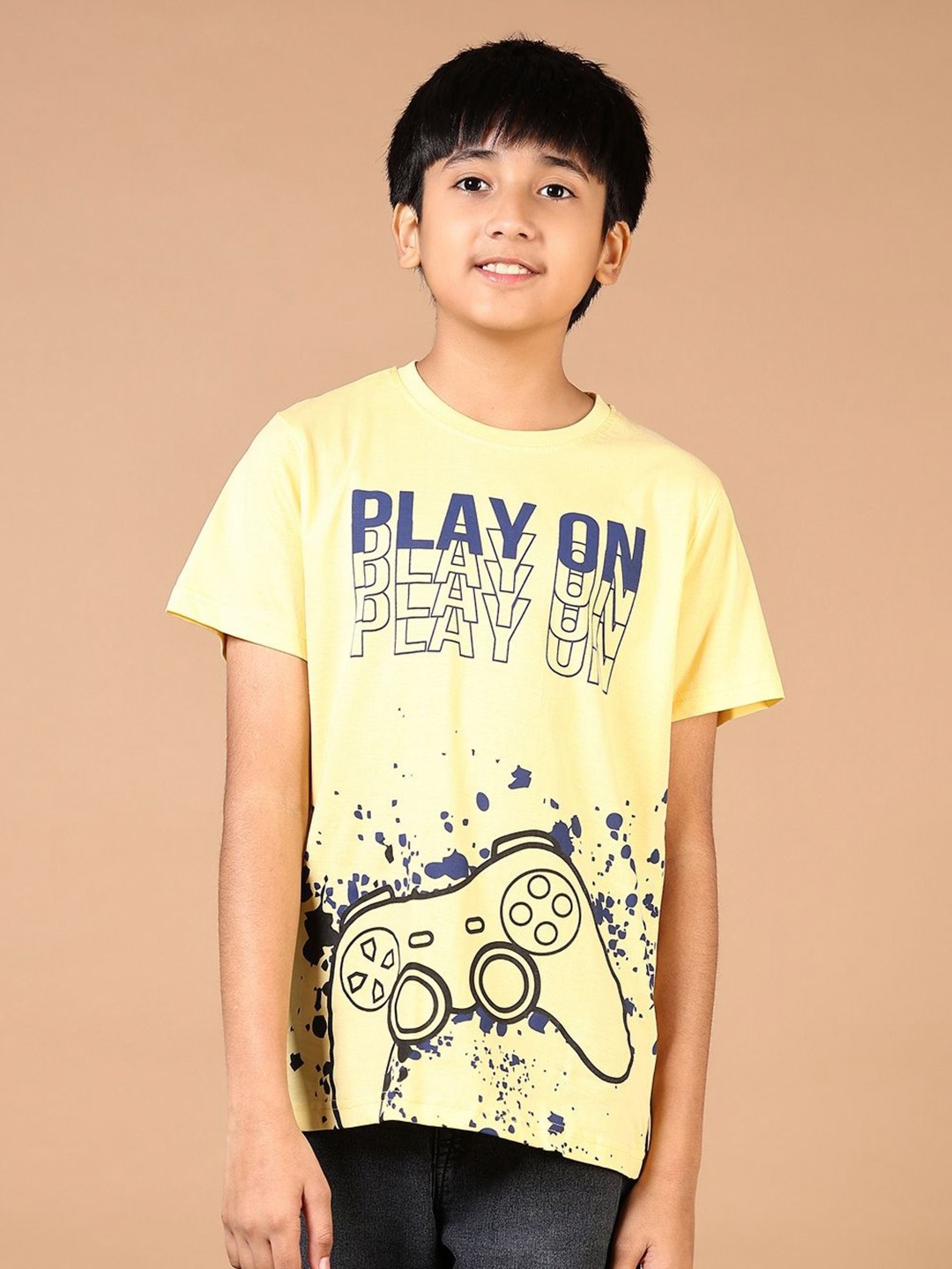 

V-Mart Boys Graphic Printed Round Neck Cotton T-shirt, Yellow