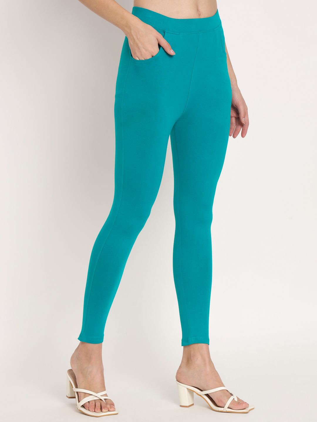 

thread plus Cotton Ankle Length Leggings, Green
